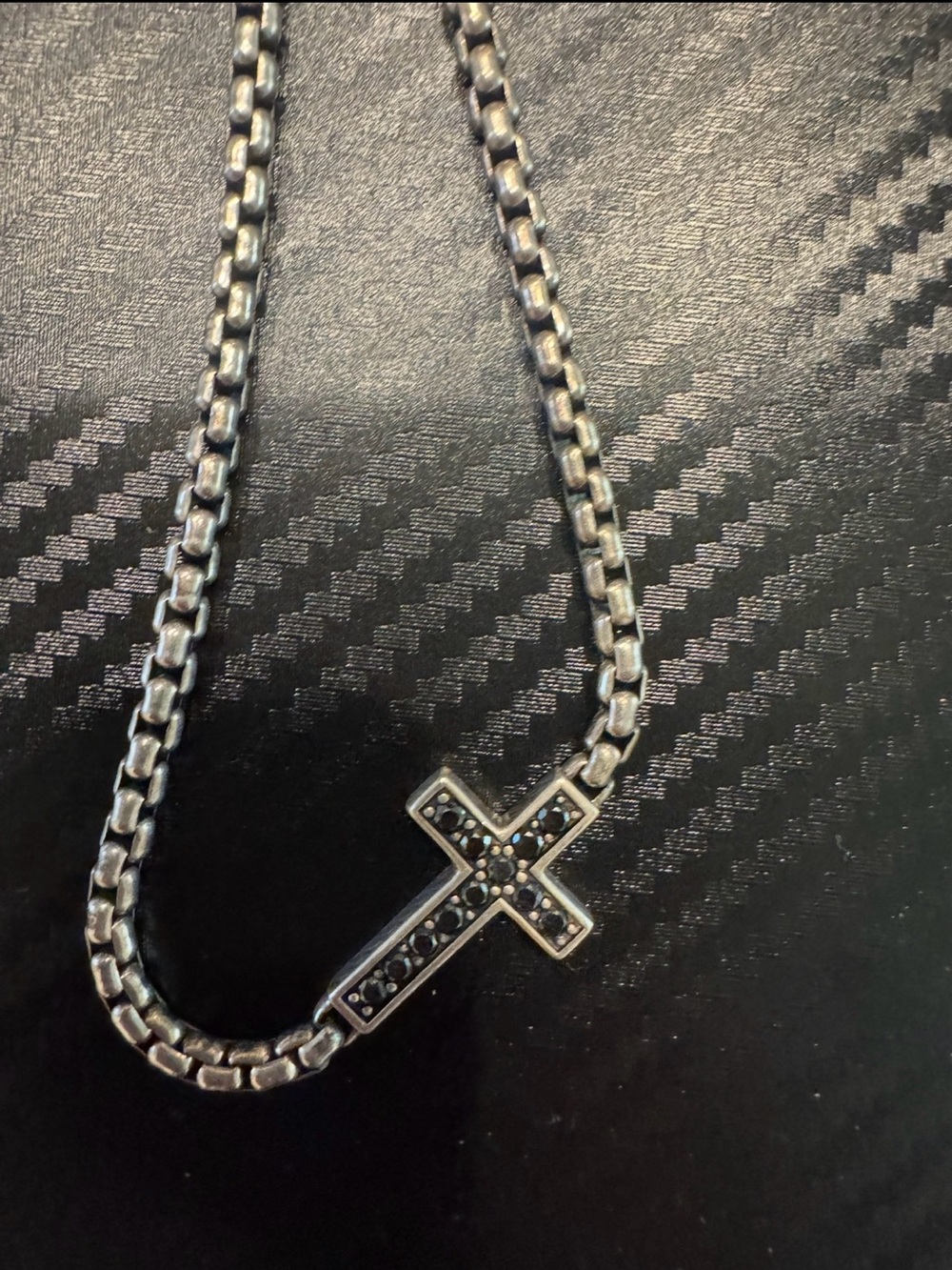 David Yurman Silver Black diamonds Cross Necklace